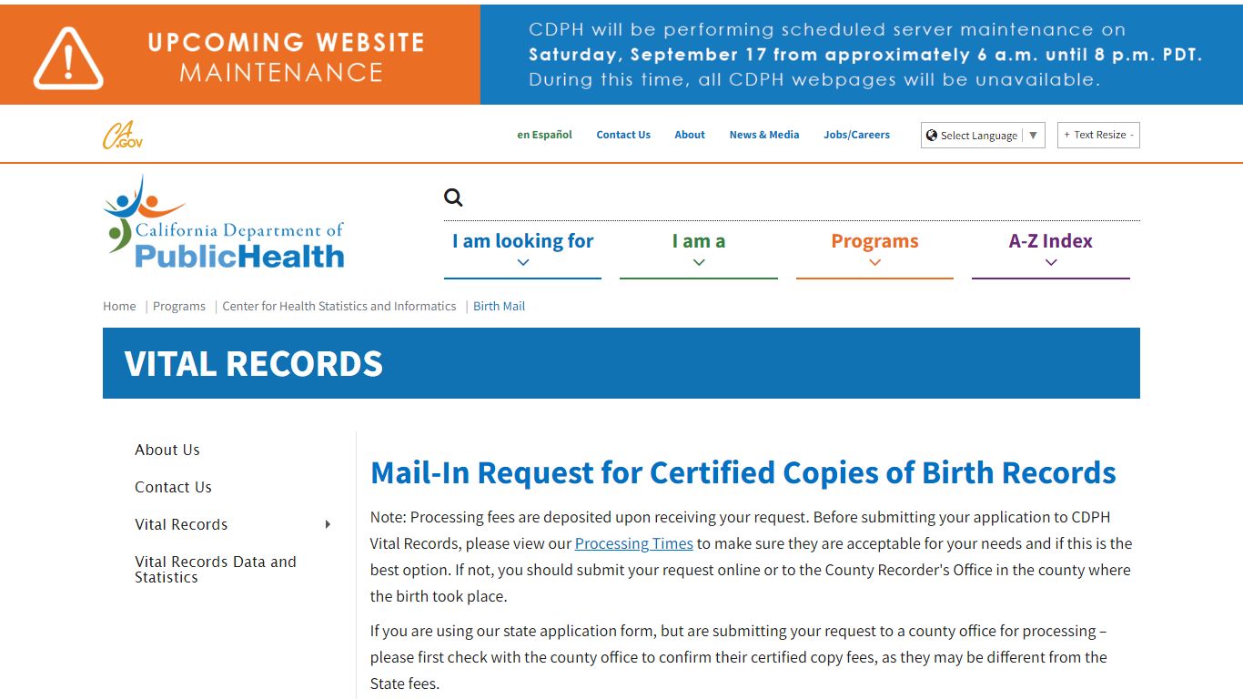 Birth Mail - California